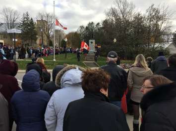 A large audience looks on as the Remembrance Day ceremony commences in Wingham, with local schools, municipal staff and veterans in attendance. (Photo by Ryan Drury)