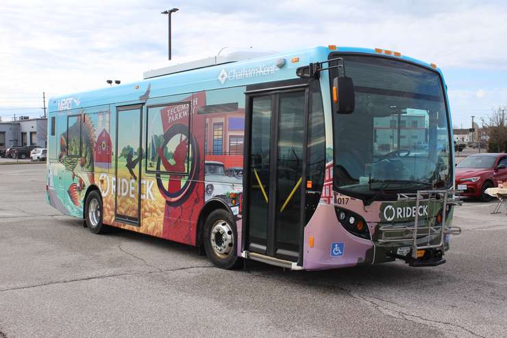 The new graphic wrap on a Ride CK bus. April 8, 2024. (Photo by Matt Weverink)