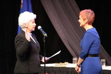 Jo-Anne Gignac is sworn in at Windsor Council's inaugural meeting, December 1, 2014. (photo by Mike Vlasveld)