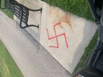 The Town of Tecumseh is the latest target of racist and offensive graffiti. Sept. 3, 2019. (Photo courtesy of Tecumseh)