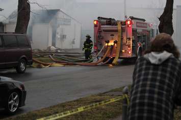 Windsor fire crews battle a blaze at 1574 Gladestone Ave., April 7, 2015. (Photo by Jason Viau)
