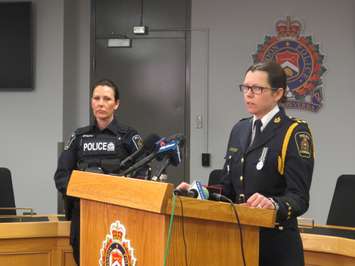 London Police acting chief Trish McIntyre addresses a news conference on March 13th, 2023. (Craig Needles, Blackburn Media)
