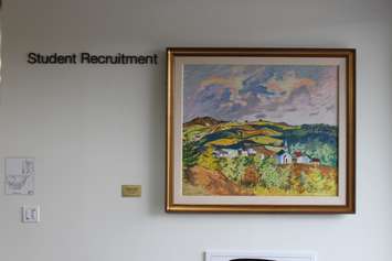Art, donated by Stephen and Vicki Adams, hangs inside the University of Windsors new welcome centre, October 2, 2015. (Photo by Mike Vlasveld)
