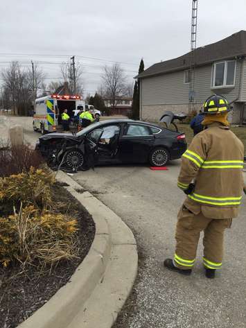 Amherstburg emregency crews at the scene of a crash on Annie Ave. in McGregor, February 21, 2016 (Photo courtesy of Amherstburg Fire Department)
