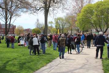 A No More Lockdowns Canada rally at Tecumseh Park in Chatham. April 26, 2021. (Photo by Matt Weverink)