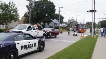 Aftermath of a collision in Sarnia at the intersection of East Street and George Street. 9 September 2020. (BlackburnNews.com photo by Colin Gowdy)