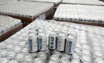 Cans of water produced through Labatt Breweries' Canadian Disaster Relief Program. Photo provided by CNW Group/Labatt Breweries of Canada)