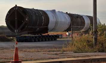 180 foot fuel processing tower transported to Imperial Oct. 14 and 15, 2019.  (Photo courtesy of Imperial)