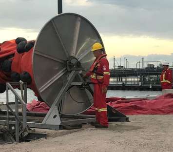 Crews respond to a simulated oil spill on the St. Clair River Sept. 26, 2019 (Photo courtesy of Shell Canada)