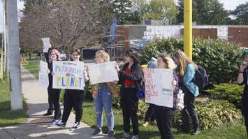 Students from Northern Secondary taking part in a climate walkout in Sarnia. October 4, 2019. (BlackburnNews.com photo by Colin Gowdy)