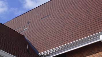 Shingles were blown off the new roof at Sarnia's Via Rail station Wednesday. March 10, 2017 Blackburn News photo by Jake Jaffrey