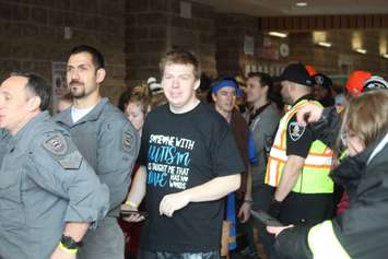 Participants await their turn at the St. Clair College SportsPlex for the annual Polar Plunge, March 2, 2018. Photo by Mark Brown/Blackburn News.