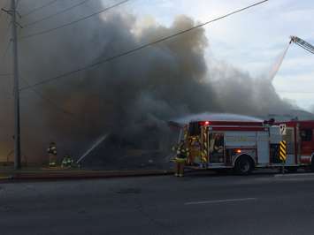 Firefighters respond to a massive blaze at the former Hook's Restaurant at Wharncliffe Rd. and Southdale Rd. in London, May 29, 2018. (Photo by Scott Kitching, BlackburnNews.com)