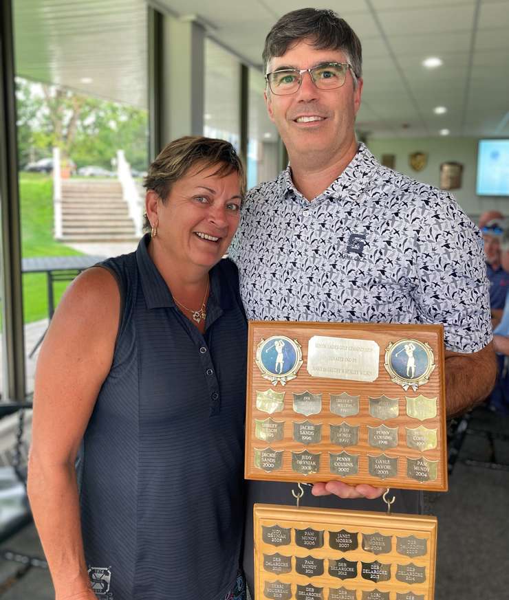 Sarnia Golf 2023 Senior Women’s Club Champion Gerri Boudreau with Head Golf Professional Jamie Parkinson. August 2023. (Submitted Photo)