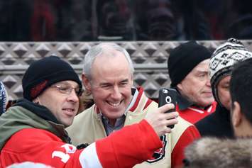 Ron MacLean mingles with Sarnia hockey fans Dec. 20, 2015 (BlackburnNews.com photo by Dave Dentinger)