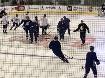 Mike Babcock putting the Leafs through morning practice in Lucan. (Photo by Ryan Drury)