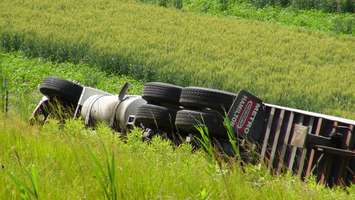 The scene of a crash involving a tractor trailer on highway 401, June 23 2015 (Photo by Jake Kislinsky)