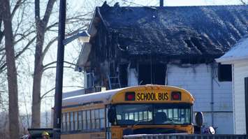 The scene of a fatal fire off the St. Clair Parkway south of Courtright Jan. 28, 2015 (BlackburnNews.com photo by Dave Dentinger)