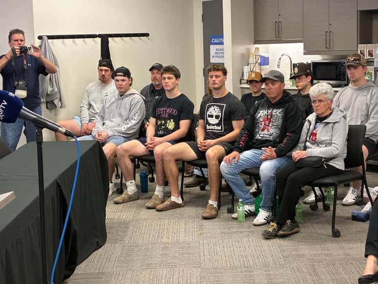 Family members and friends of Dane Nisbet at a SPS media conference - Apr. 28/26 (Blackburn Media photo by Josh Boyce)