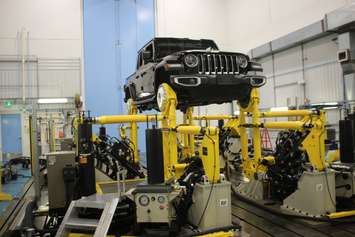 The road simulator at the FCA Automotive Research and Development Centre. The simulator can test 10 years of car use in 4-6 weeks. (Photo by Maureen Revait)