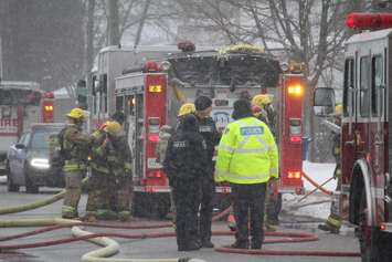 Crews attend the scene of a fire at 120 Wellington St. E in Chatham, February 9, 2016 (Photo by Jake Kislinsky)