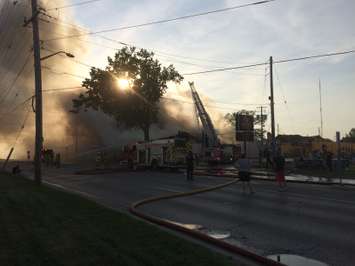 Firefighters respond to a massive blaze at the former Hook's Restaurant at Wharncliffe Rd. and Southdale Rd. in London, May 29, 2018. (Photo by Scott Kitching, BlackburnNews.com)