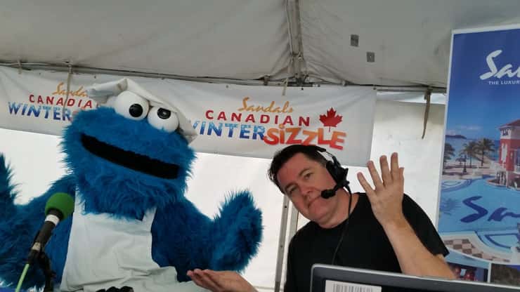 (L to R) Cookie Monster and FOX Morning Show Host George Hayes. Blackburn Media file photo. 