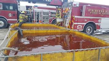 Perth East fire fighters battle a large structure fire south of Milverton. Photo courtesy of Perth East Fire Department.