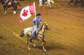 Foster proudly representing Canada at the 48th International Finals Rodeo in Oklahoma City. January 2018. (Photo courtesy of Emily Gethke Photography)