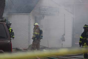 Windsor fire crews battle a blaze at 1574 Gladestone Ave., April 7, 2015. (Photo by Jason Viau)