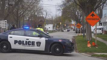 Sarnia police block off the area around 125 Euphemia St. South. April 25, 2023. (Photo by Natalia Vega)