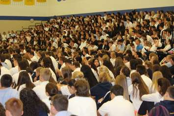 Hundreds of students at St.Anne High School in Belle River hear Fred Fox, Terry Fox's brother, speak. (Photo by Adelle Loiselle)