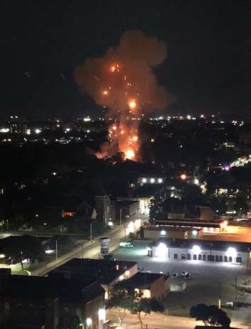 An explosion in London's Old East Village sends flames into the sky, August 14, 2019. Photo courtesy of Andrew Moss.