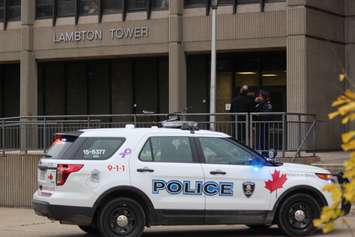 Police investigate a bomb threat at the University of Windsor, November 12, 2015. (Photo by Jason Viau)