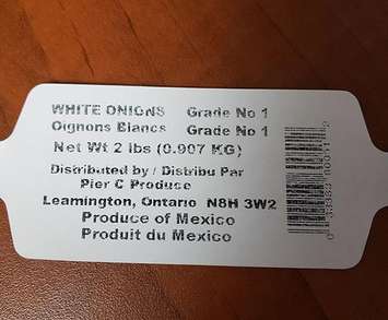 Label for a brand of onions recalled, November 9, 2021. Photo courtesy Canadian Food Inspection Agency.