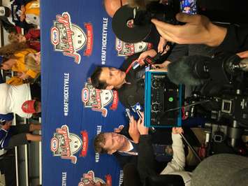 Sens Head Coach Guy Boucher taking some questions after morning skate. (Photo by Ryan Drury)