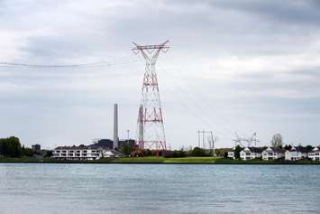 New shield wire is pulled across the St. Clair River. (Photo submitted by Hydro One)