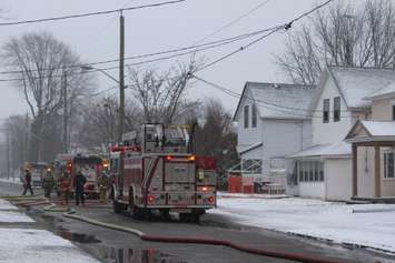 Crews attend the scene of a fire at 120 Wellington St. E in Chatham, February 9, 2016 (Photo by Jake Kislinsky)
