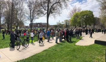 A No More Lockdowns Canada rally at Tecumseh Park in Chatham. April 26, 2021. (Photo by Matt Weverink)