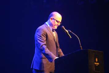 Windsor Mayor Drew Dilkens address the roughly 4,000 in attendance for the opening ceremony of the 13th FINA World Swimming Championship held at The Colosseum At Caesars Windsor on December 6, 2016. (Photo by Ricardo Veneza)