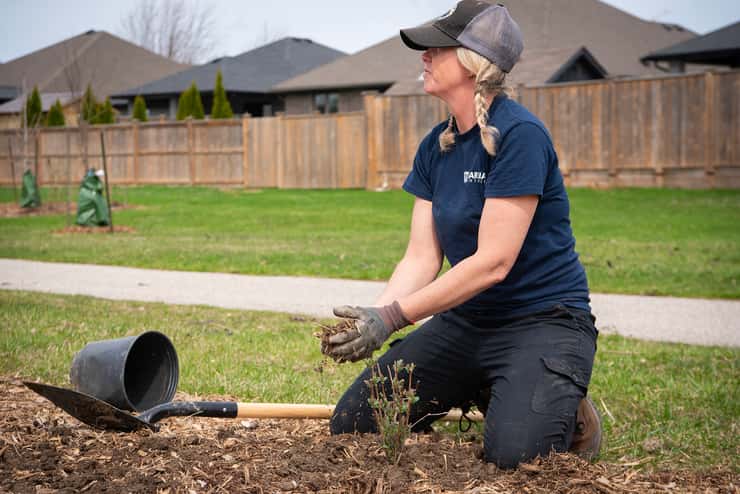 A City of Sarnia crew member works on the rejuvenation of the Berger Road green space. Photo courtesy of the City of Sarnia.