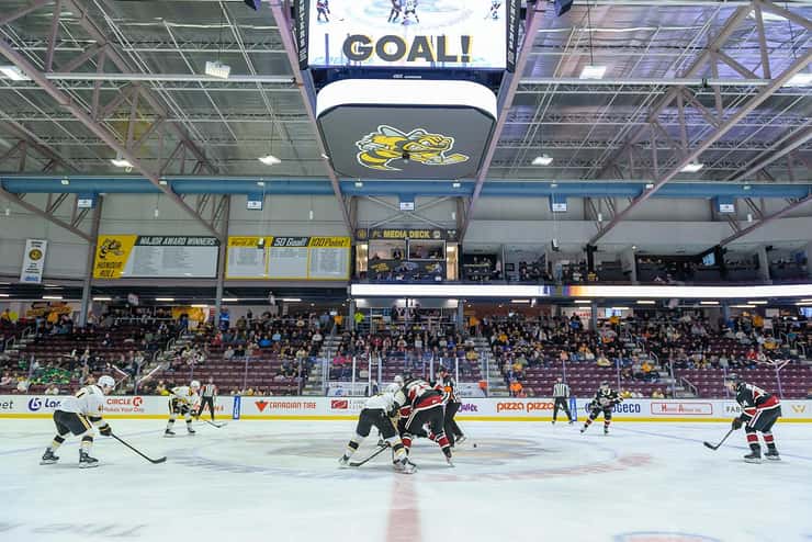 Guelph Storm at Sarnia Sting, Oct 14, 2026. Photo by Metcalfe Photography. 