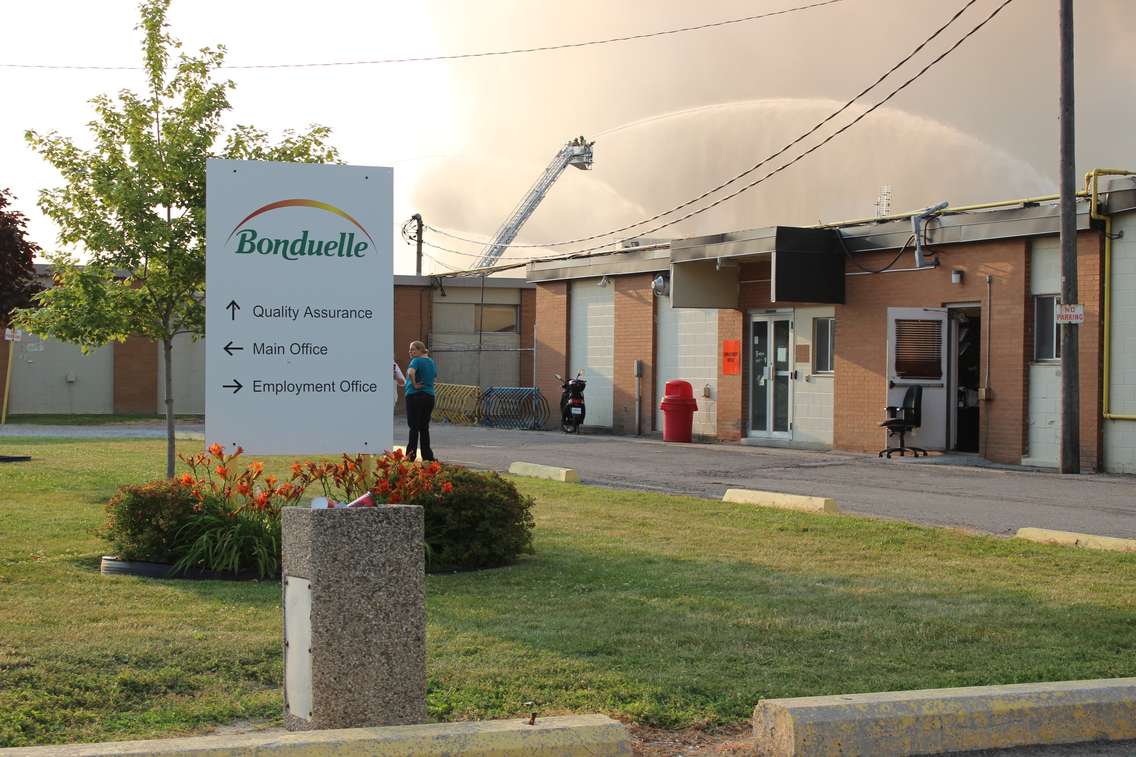 Firefighters battle blaze at Bonduelle factory in Tecumseh on July 18, 2014. (Photo by Adelle Loiselle)