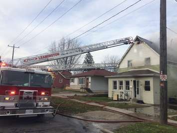 Leamington Fire Service fight blaze on Oak St. E, December 11, 2015. (Photo by Leamington Fire Service) 