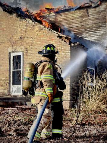 Fire at an abandoned home December 14, 2021. Photo courtesy of Sarnia Fire and Rescue via Twitter.