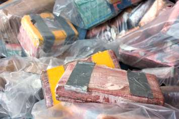 Bricks of cocaine are displayed at an OPP news conference. August 28, 2017. Photo provided by OPP.