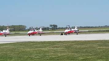 Snowbirds land at Chris Hadfield Airport before flying over Germain Park September 15, 2016 (Photo submitted by Lou Sprenger via Facebook Messenger)