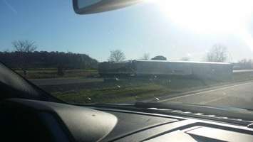 Chatham-Kent OPP investigate an accident blocking the eastbound lanes of Hwy 401, November 3, 2015. (Photo courtesy Cory Cowan/Twitter)
