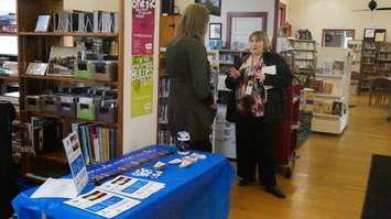 Spectrum Rebound booth offers information to the public at Petrolia's Pride event. October 20, 2015 (BlackburnNews.com Photo by Briana Carnegie)