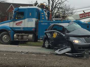 Three vehicles involved in a fatal crash on County Rd. 46 at County Rd. 23 in Lakeshore on December 18, 2014. (Photo by Ricardo Veneza)